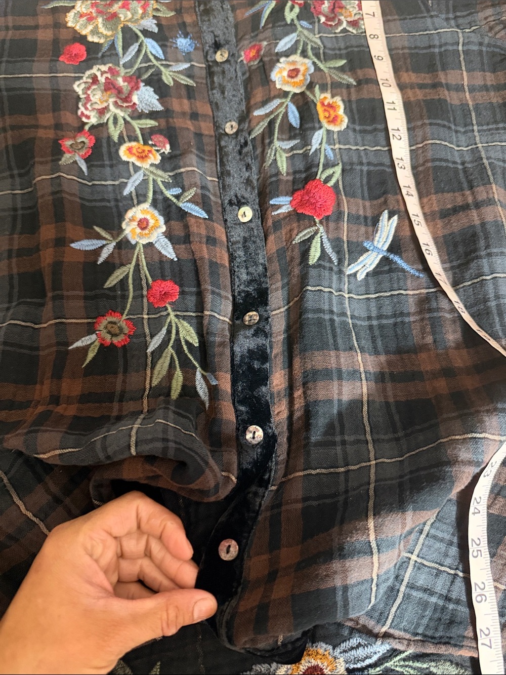 Johnny Was Krysha Velvet Placket Shirt - Picture 8 of 11